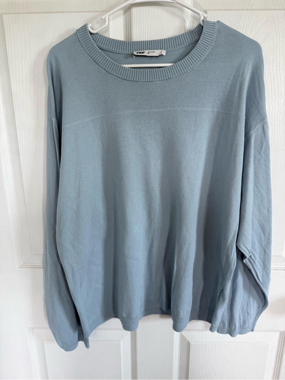 Aritzia TNA Blue Organic Cotton Oversized Sweater M Relaxed Fall Coastal Comfort
